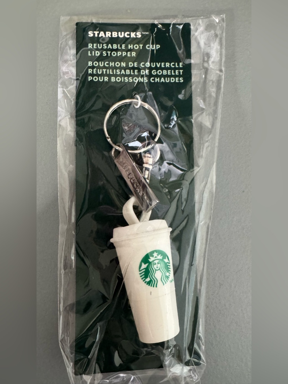 Starbucks White & Green Reusable Hot Cup lid stopper Keychain white cup